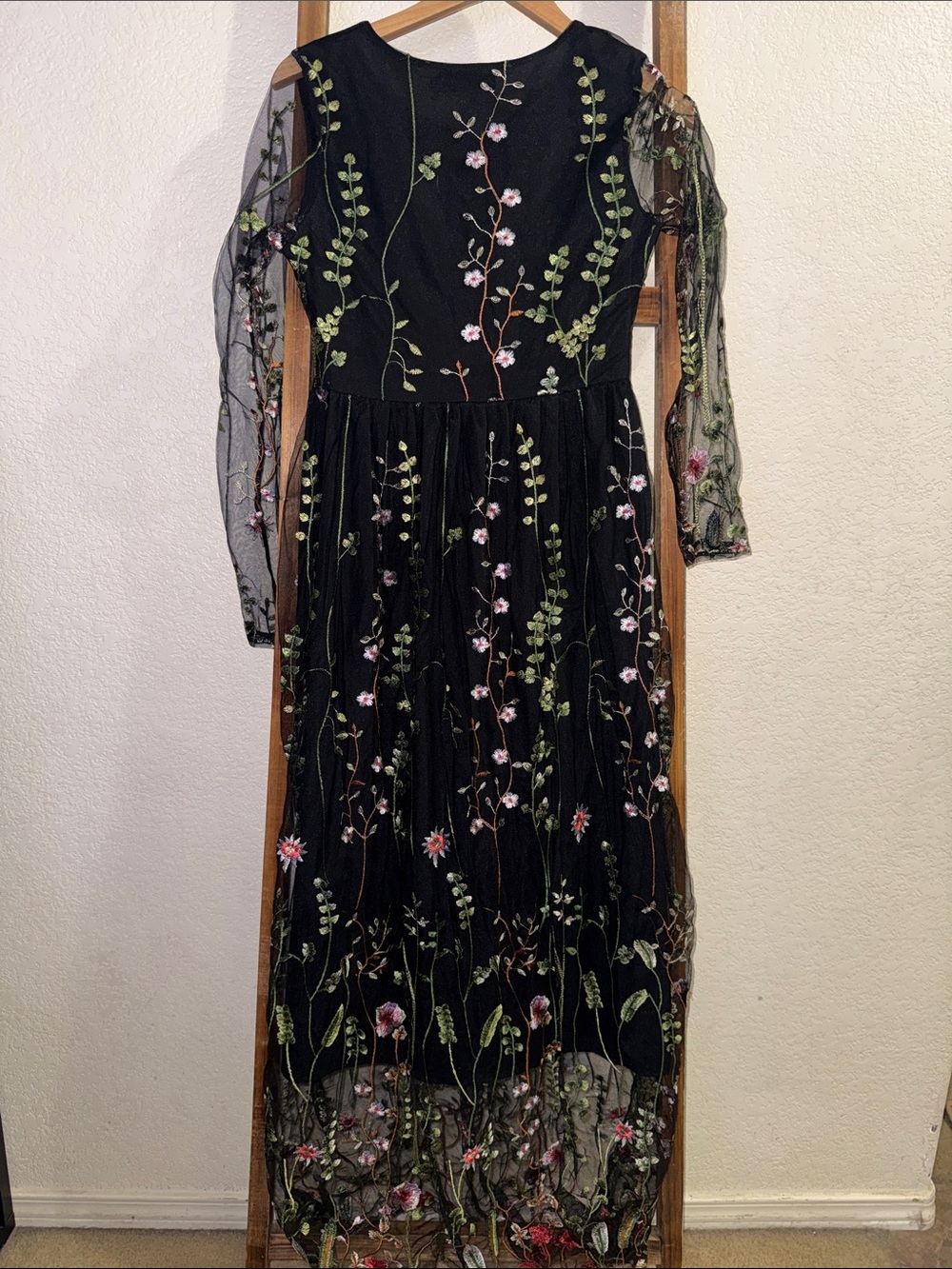 Chicwish Black Sheer Maxi Dress with Floral Embroidery - Picture 7 of 9